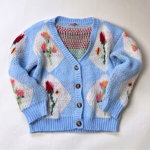Diamond Checkered Floral Cardigan XS